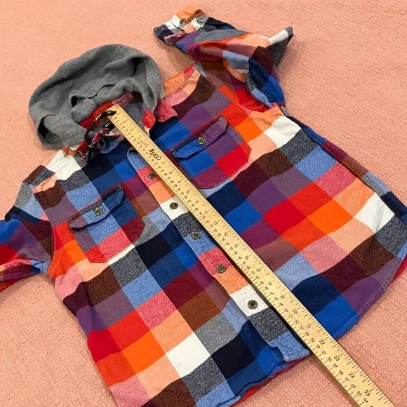 Multicolor Plaid Button Down Shirt with Hood - Picture 8 of 11